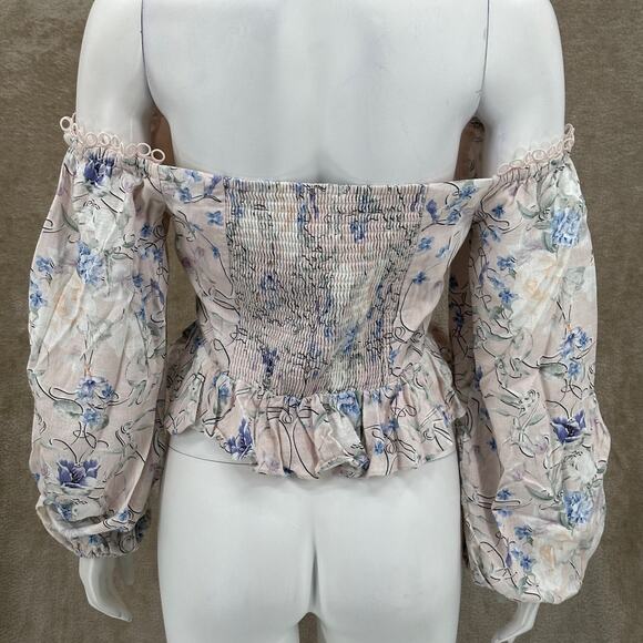 Express Top Womens Medium Pink Floral Crop Peplum Coquette Feminine Romantic - Picture 5 of 12